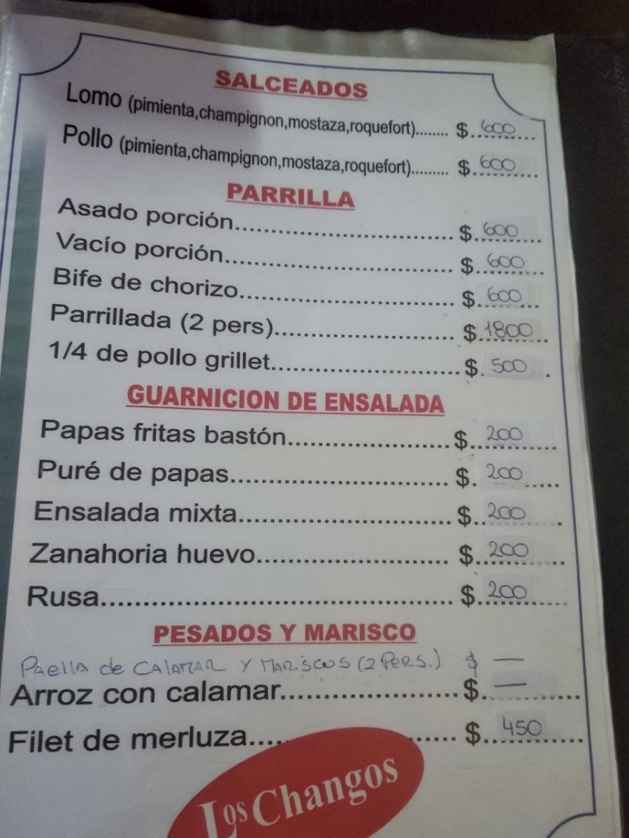 Los Changos Menu 2