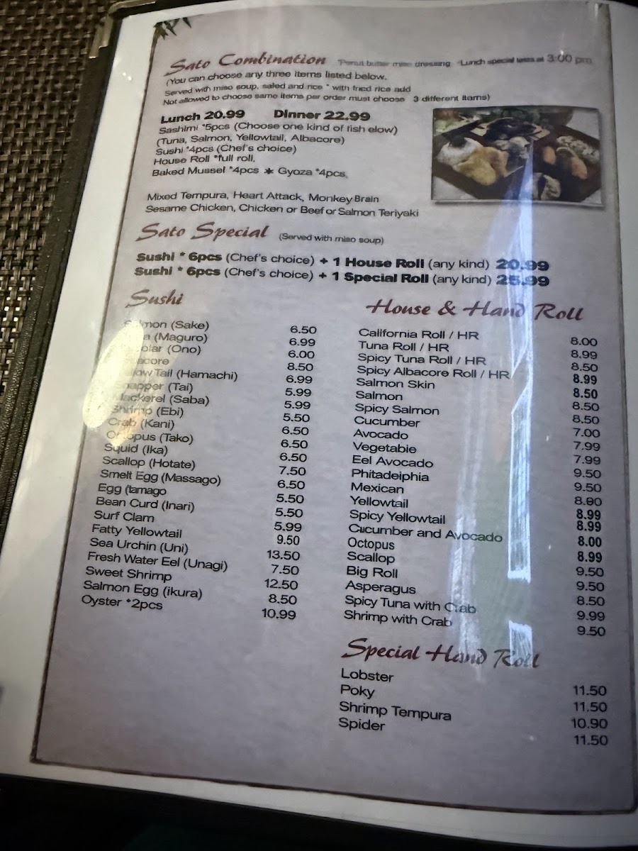 Sato Sushi Menu 1