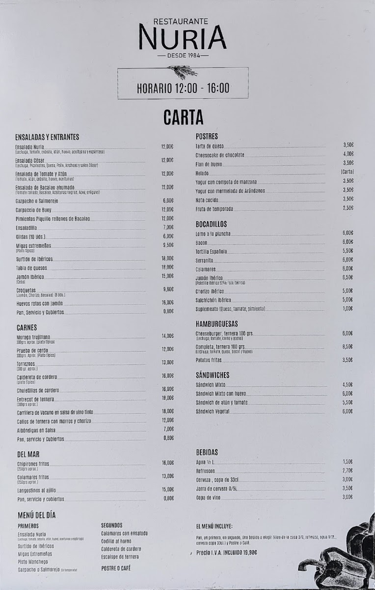 Restaurante Nuria Menu 1