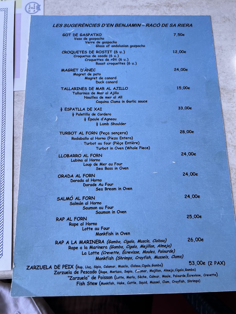 El Racó de Sa Riera Menu 2