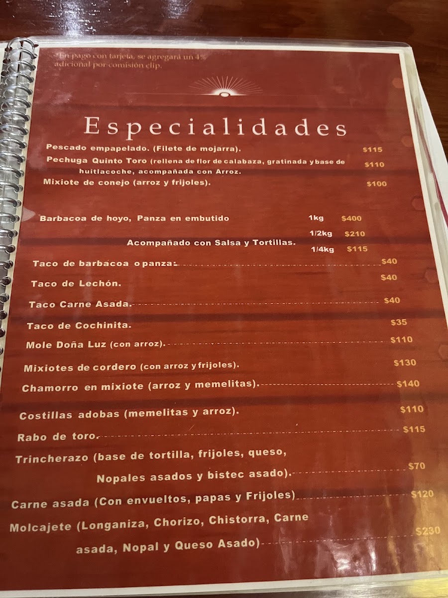 El Quinto Toro Menu 1