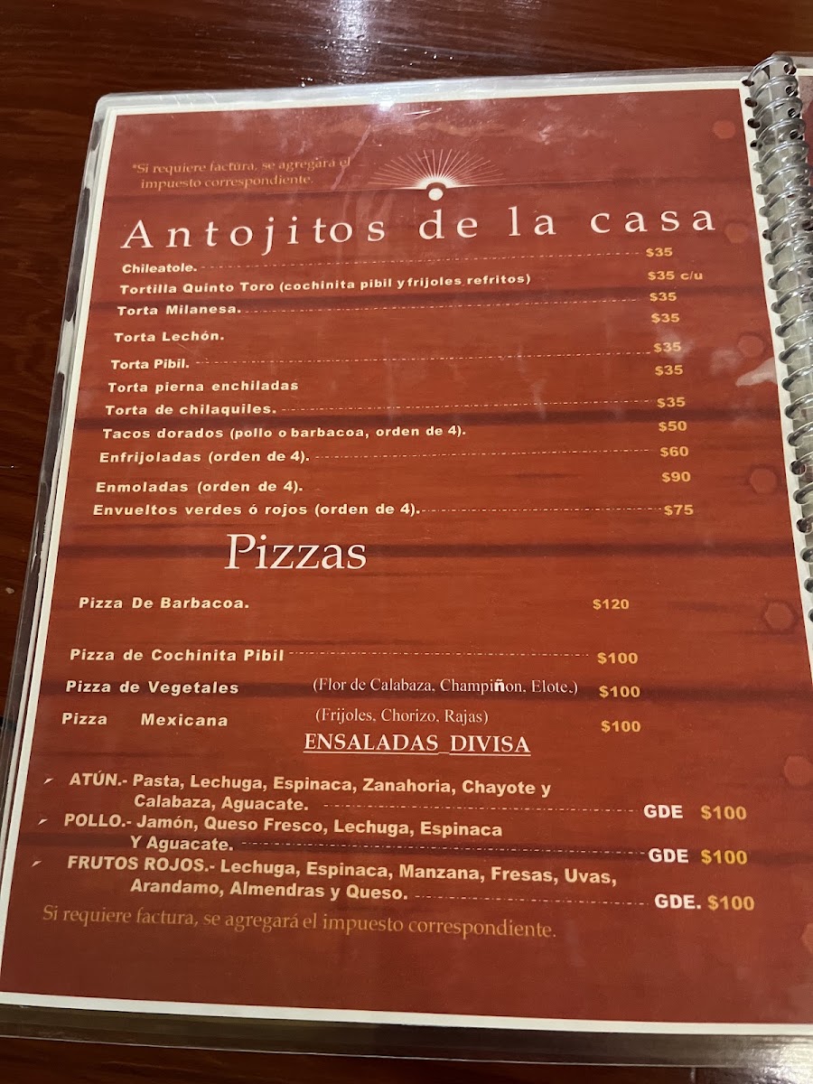 El Quinto Toro Menu 3