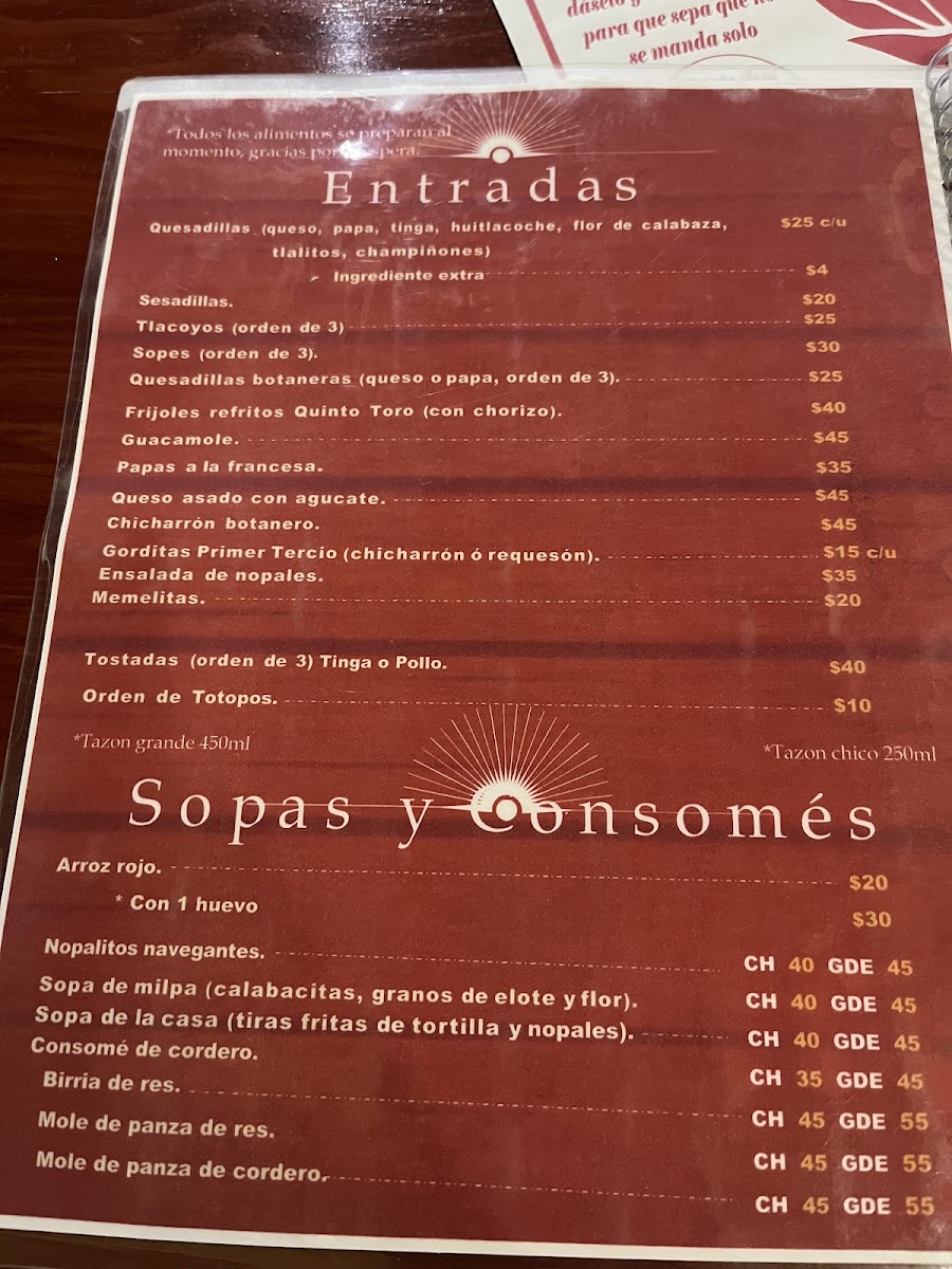 El Quinto Toro Menu 5