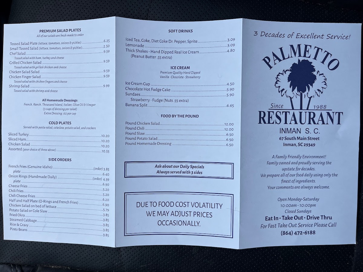 Palmetto Restaurant Menu 2