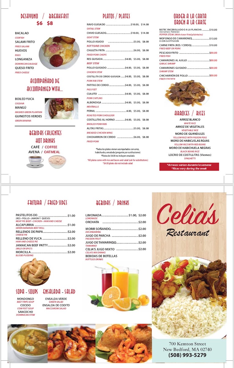 Celia's Restaurant Menu 2