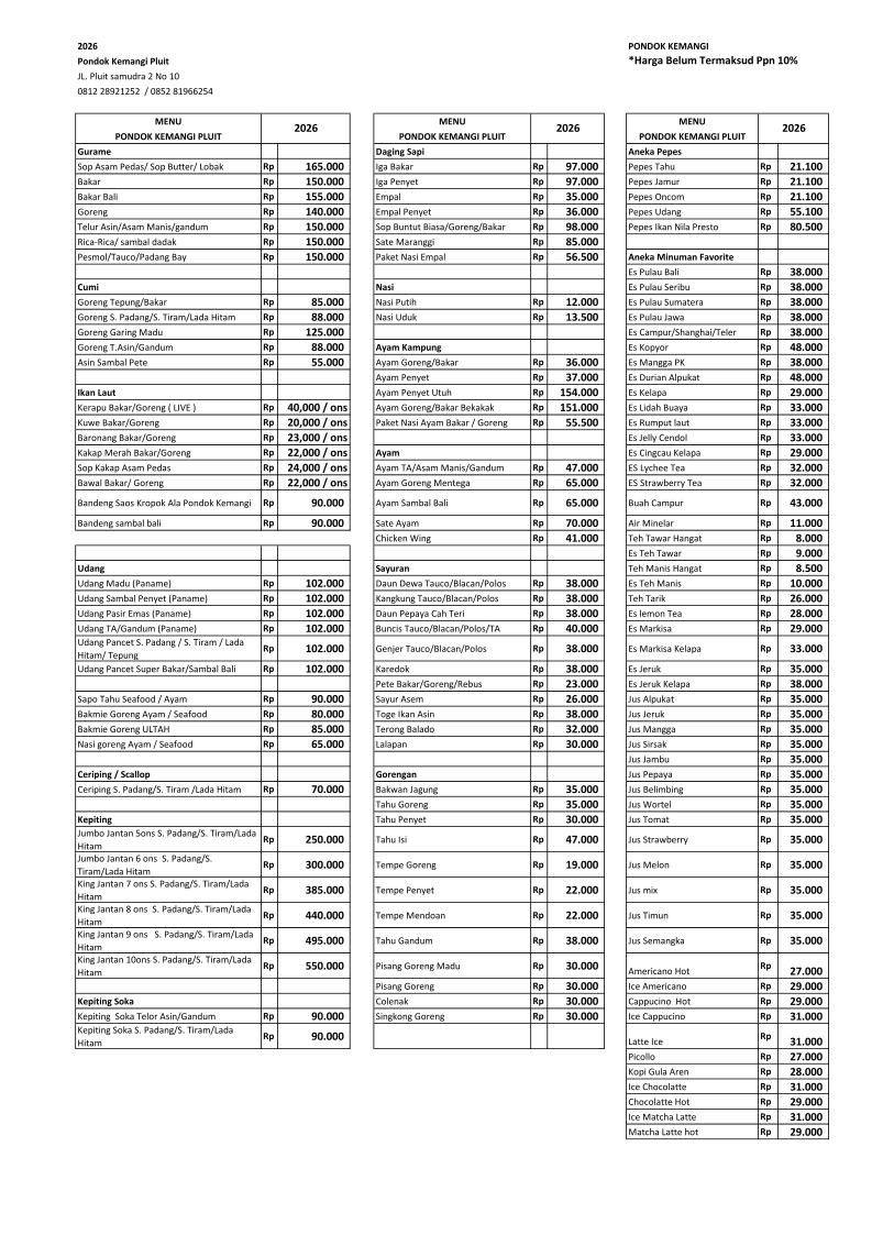 Pondok Kemangi Pluit Menu 1