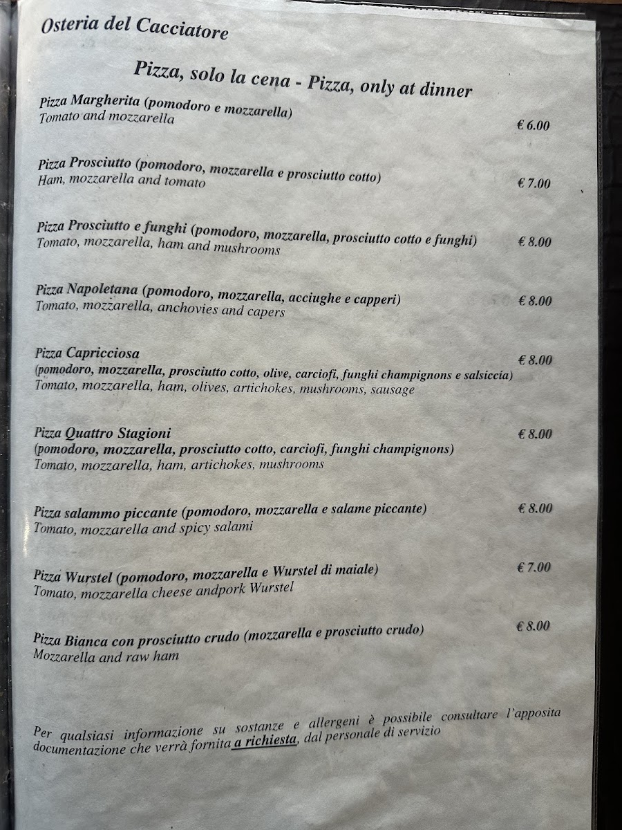 Osteria Del Cacciatore Menu 1