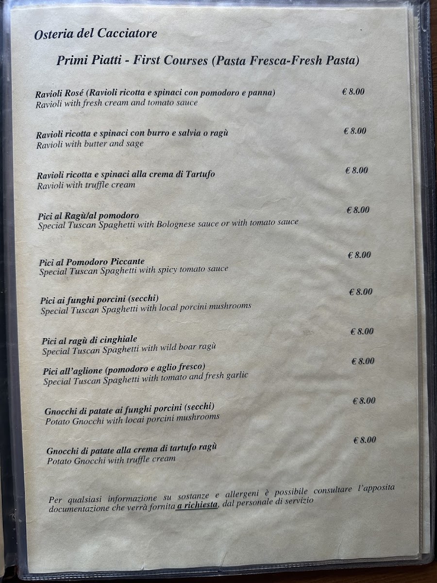 Osteria Del Cacciatore Menu 4