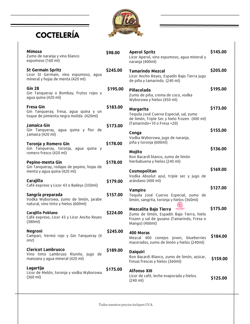 El Tío Asador Grill Menu 1