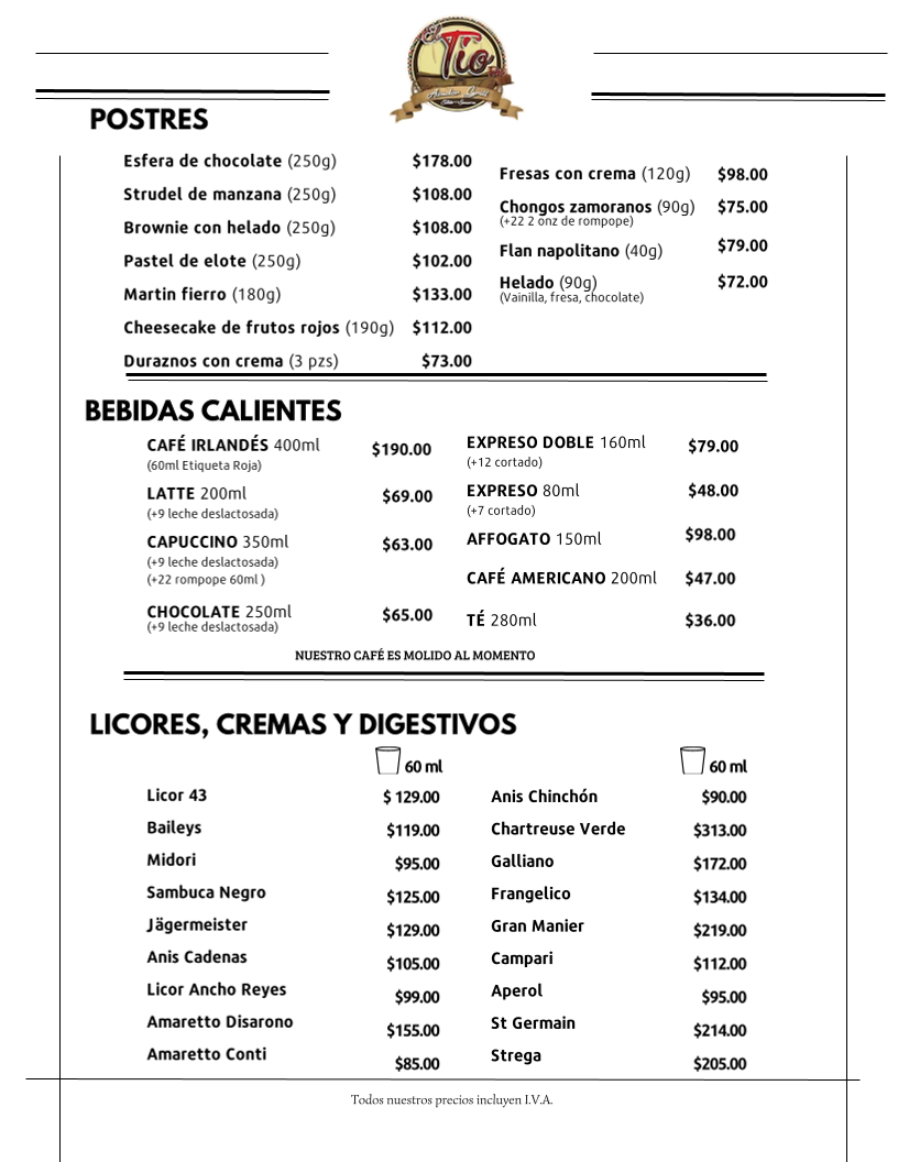 El Tío Asador Grill Menu 2