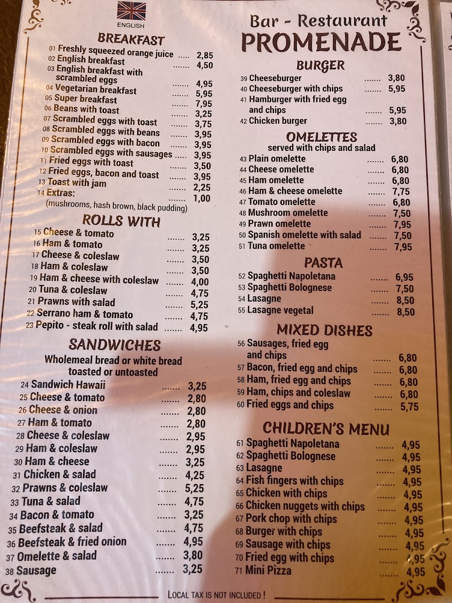 Promenade Restaurante Menu 2