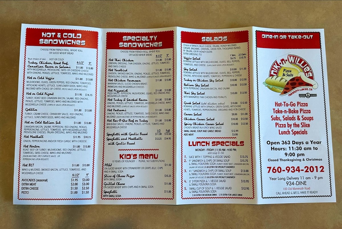 Nik-N-Willie's Pizza-n-Subs Menu 9