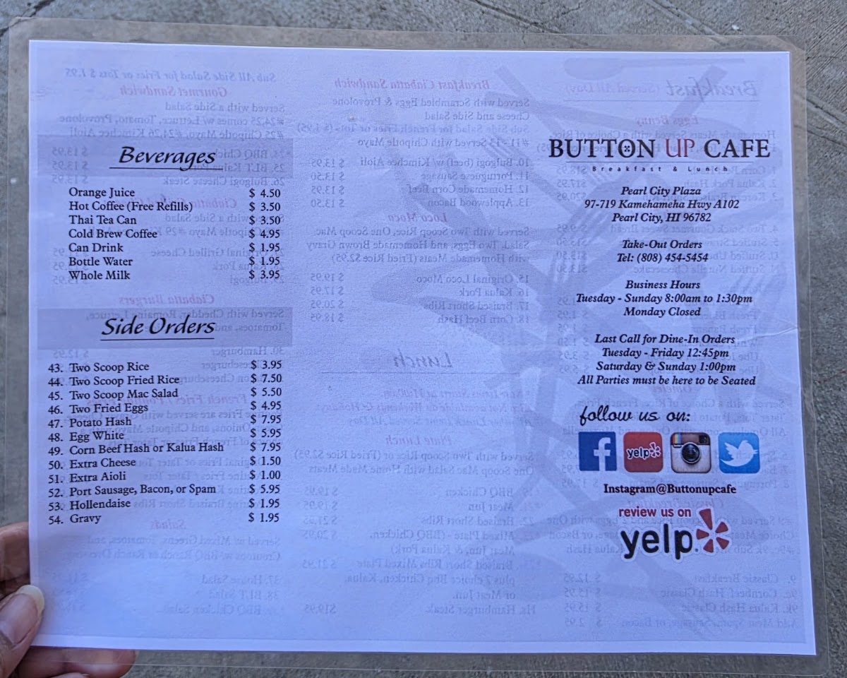 Button Up Cafe Menu 7