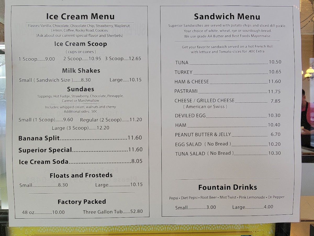 Superior Dairy Product Co Inc Menu 1