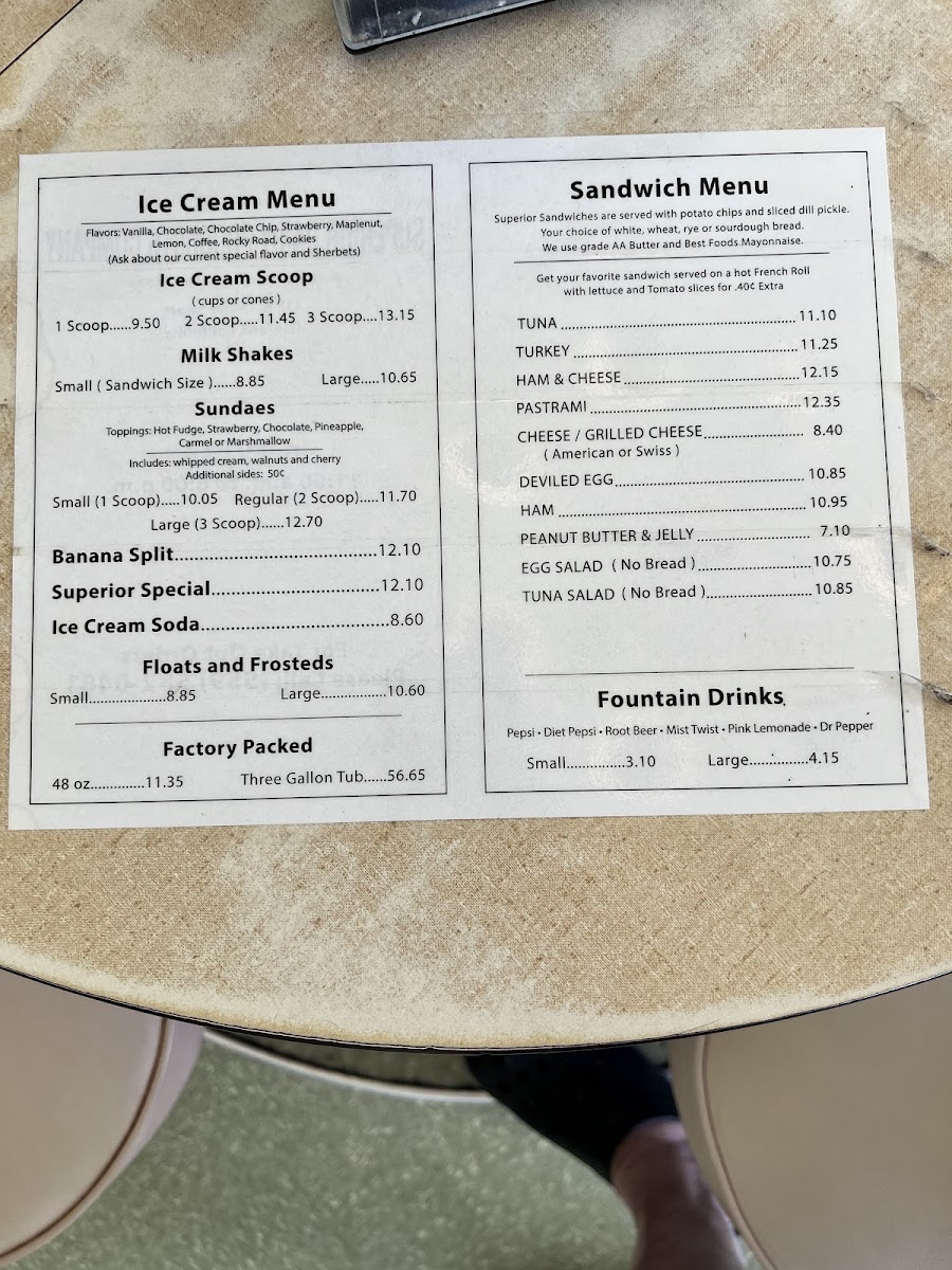 Superior Dairy Product Co Inc Menu 2