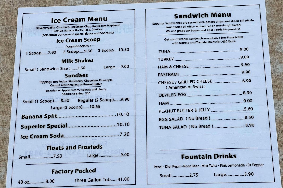 Superior Dairy Product Co Inc Menu 6