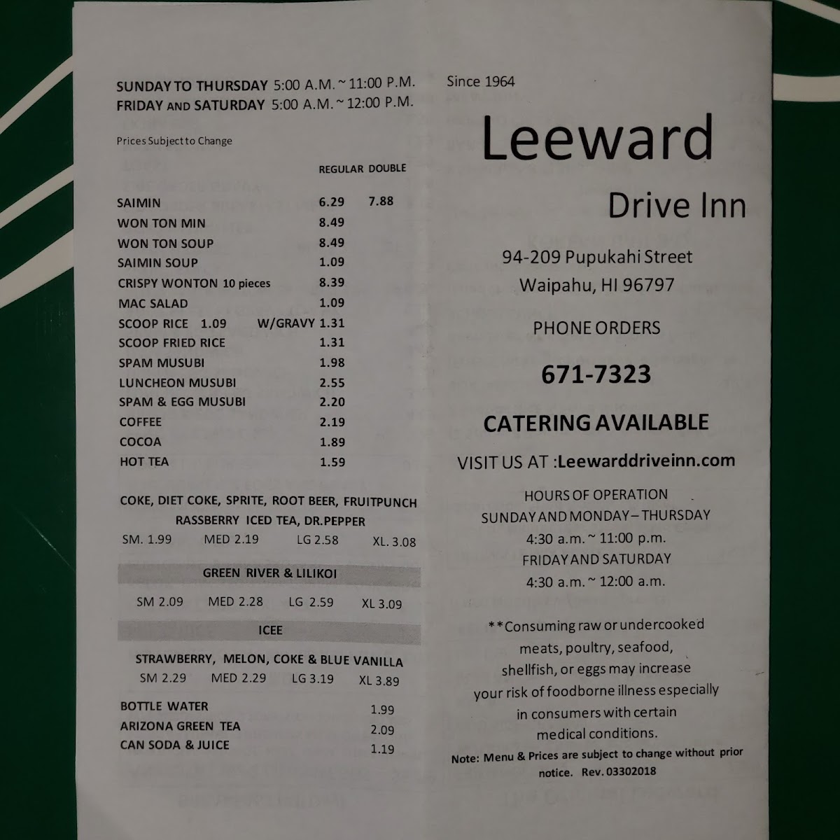 Leeward Drive-Inn Menu 8
