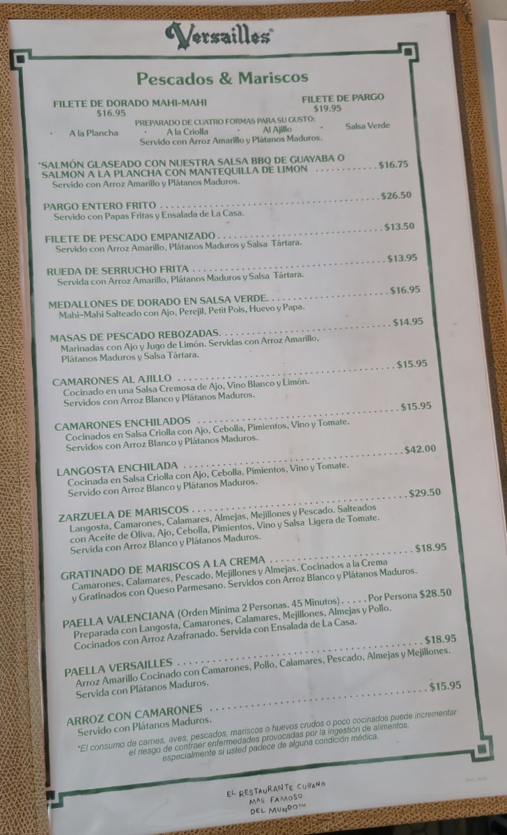 Versailles Restaurant Cuban Cuisine Menu 1