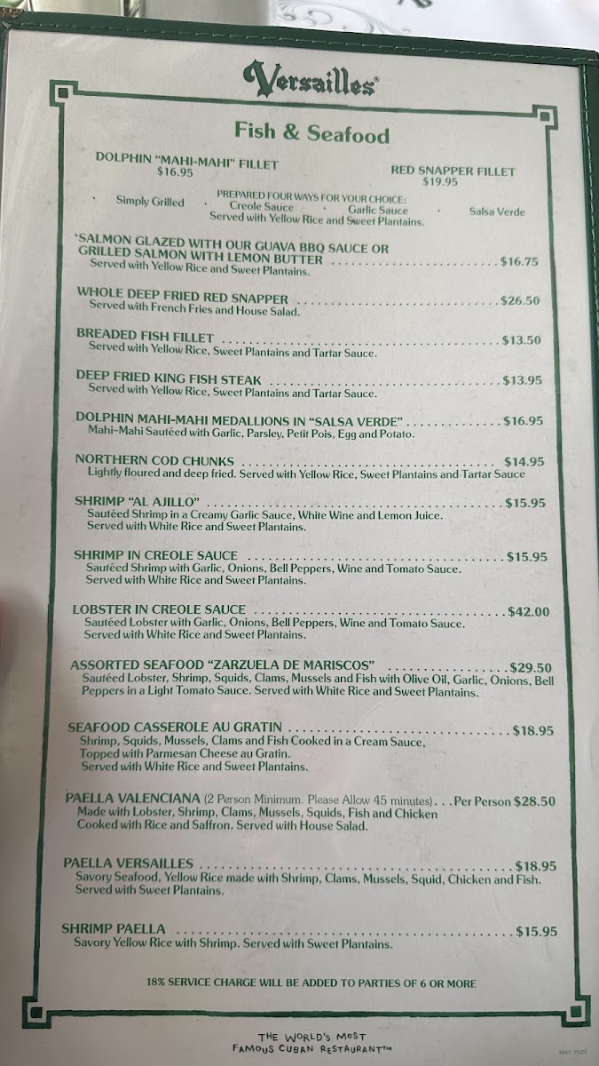 Versailles Restaurant Cuban Cuisine Menu 10