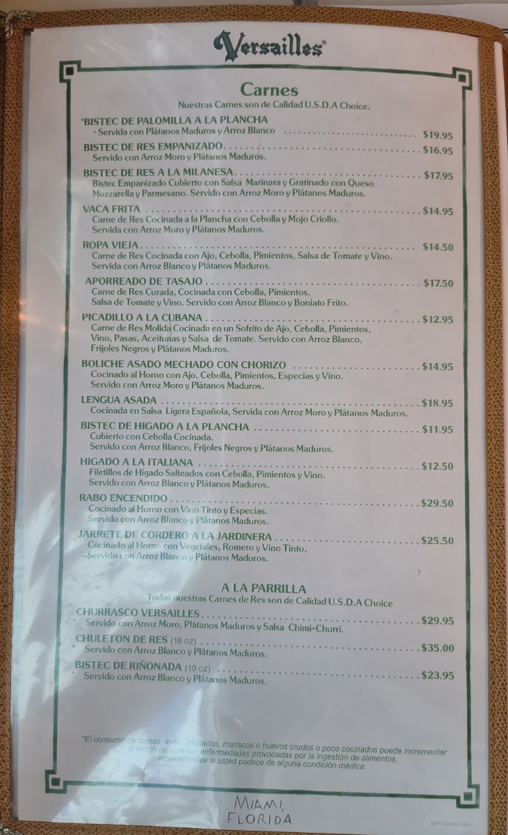 Versailles Restaurant Cuban Cuisine Menu 3
