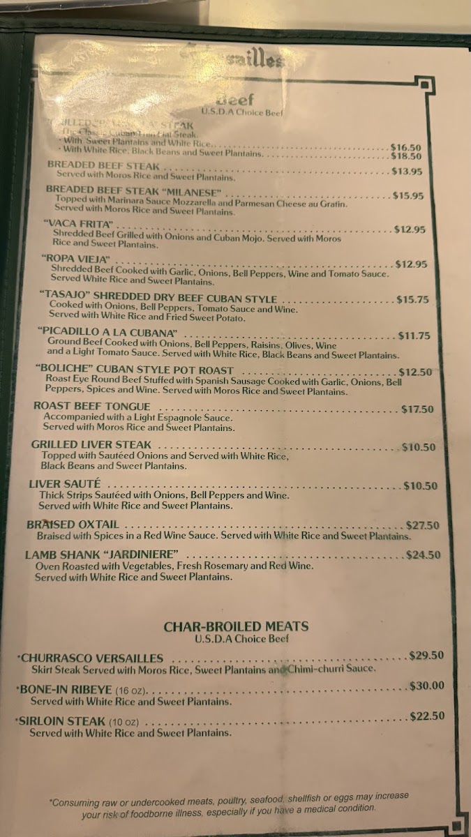 Versailles Restaurant Cuban Cuisine Menu 4