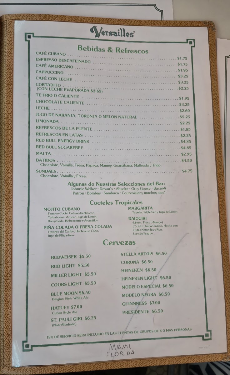 Versailles Restaurant Cuban Cuisine Menu 5