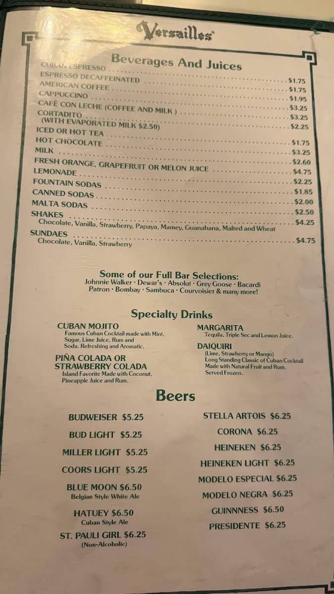 Versailles Restaurant Cuban Cuisine Menu 7