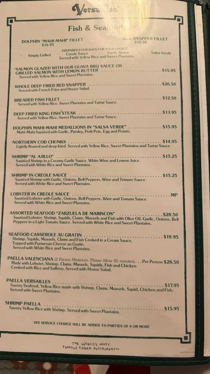 Versailles Restaurant Cuban Cuisine Menu 8