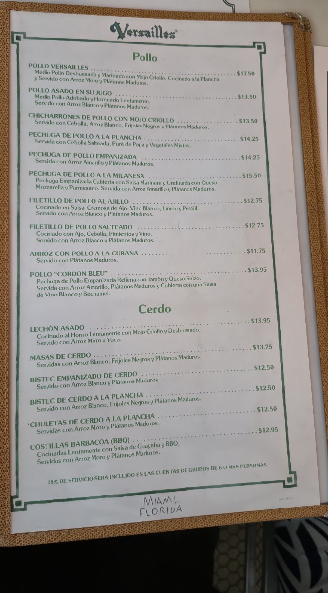 Versailles Restaurant Cuban Cuisine Menu 9