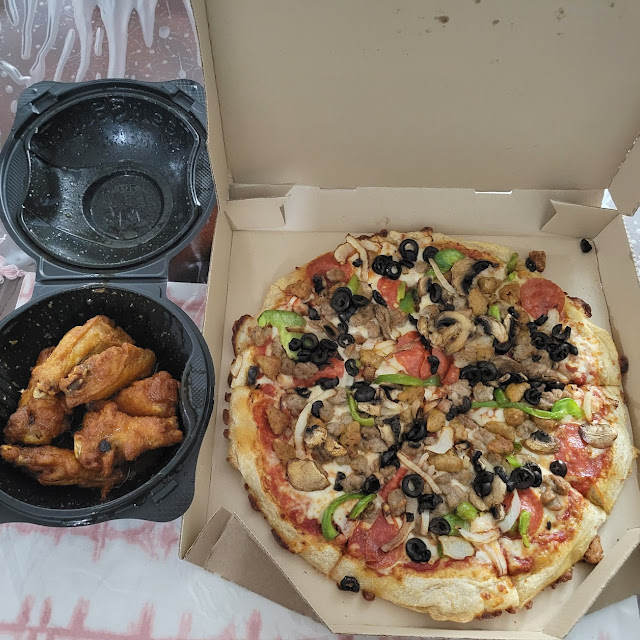 Medium Super Supreme Pizza and 6 Buffalo Burning Hot Wings
