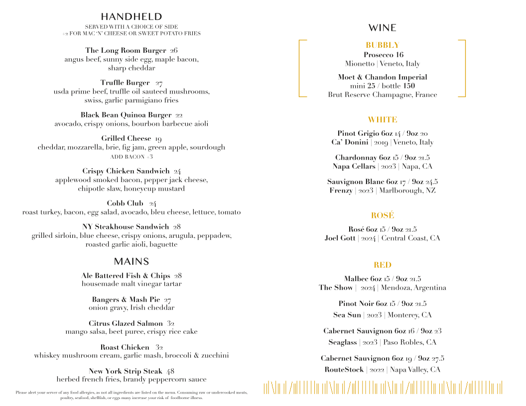 The Long Room Menu 4