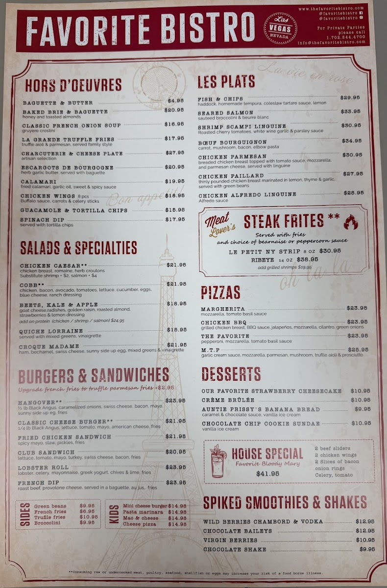 Favorite Bistro Menu 1