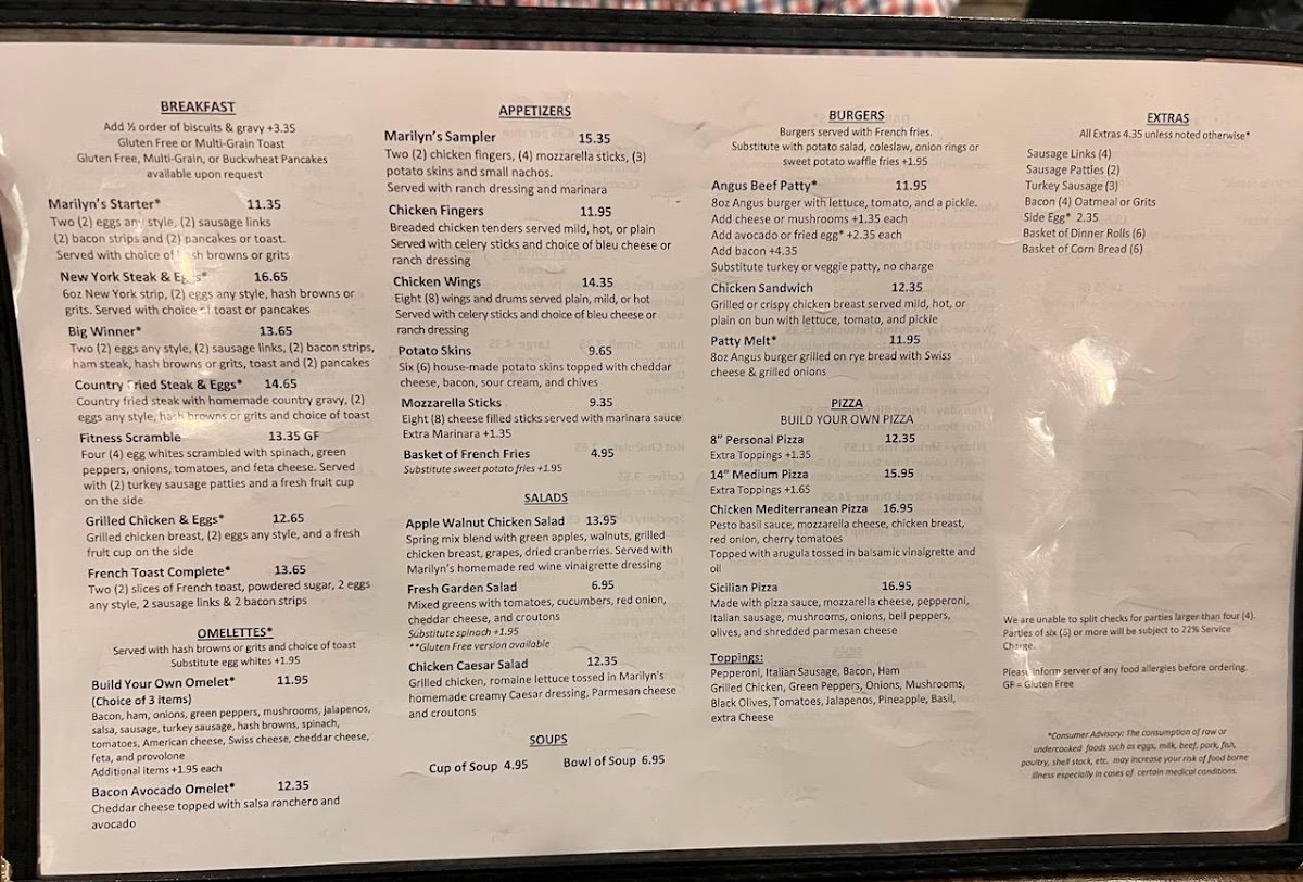 Marilyn's Cafe Menu 2
