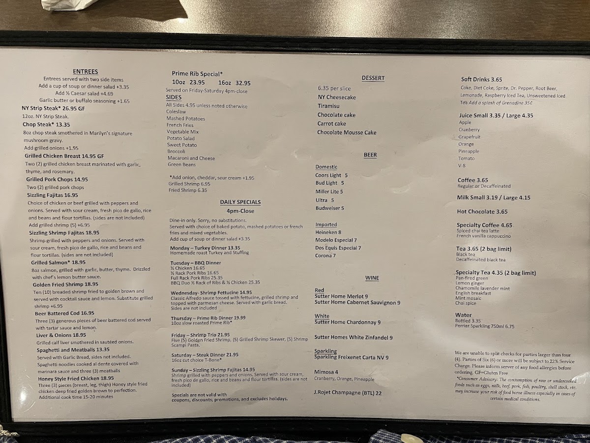 Marilyn's Cafe Menu 6