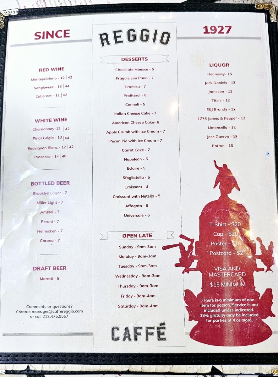 Caffe Reggio Menu 3