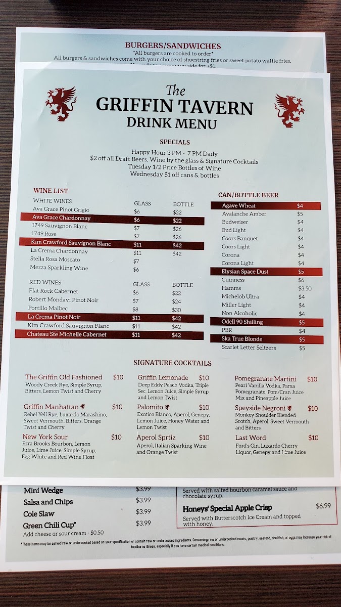 Griffin Tavern Menu 4
