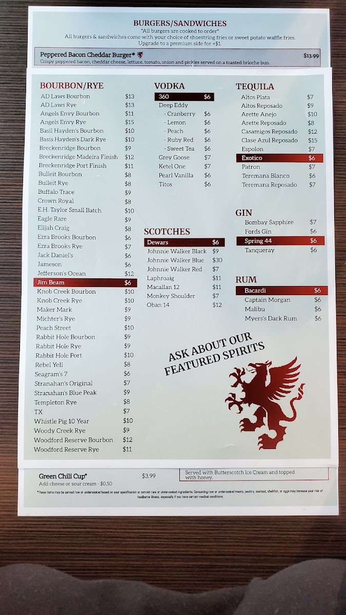 Griffin Tavern Menu 5