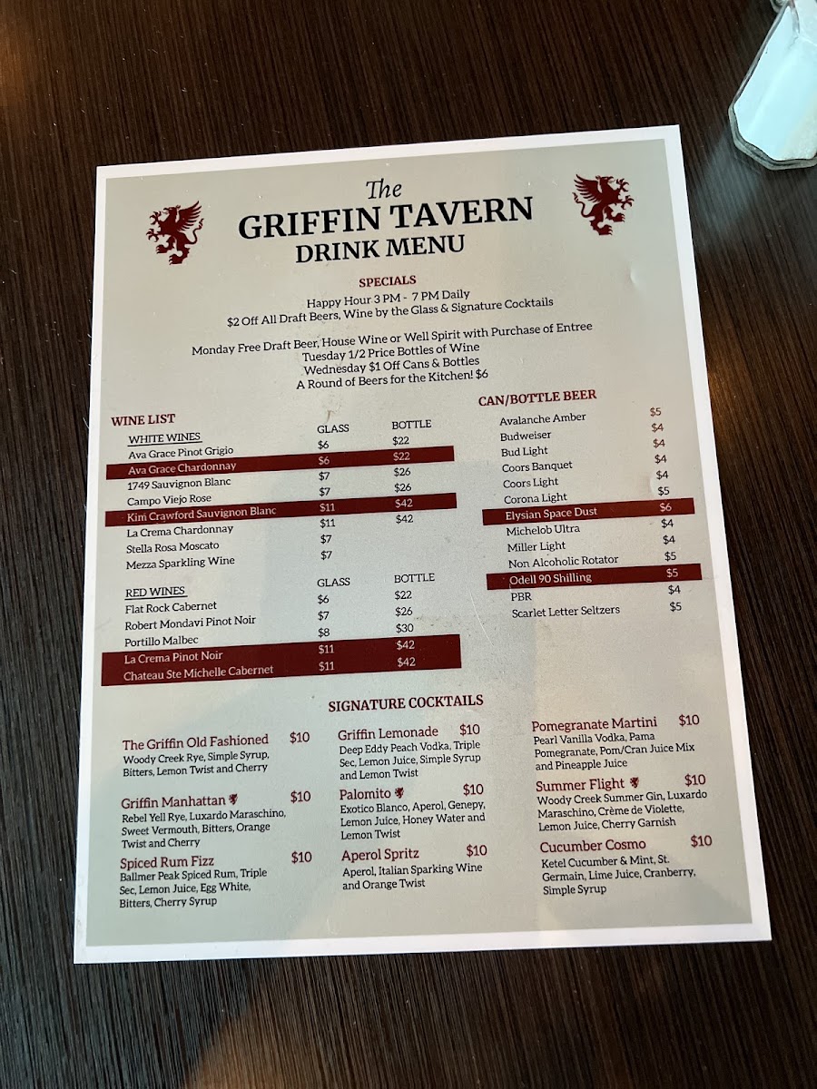 Griffin Tavern Menu 6