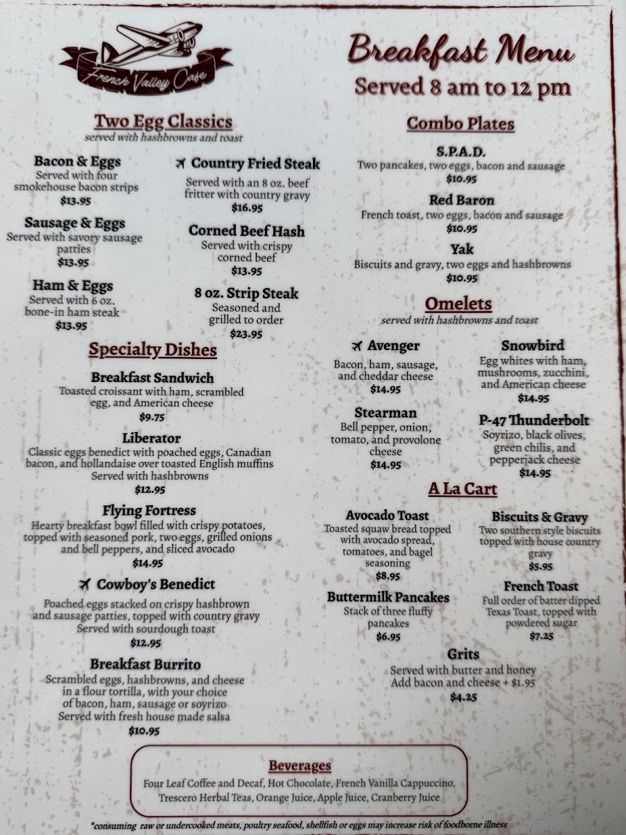 French Valley Cafe Menu 1