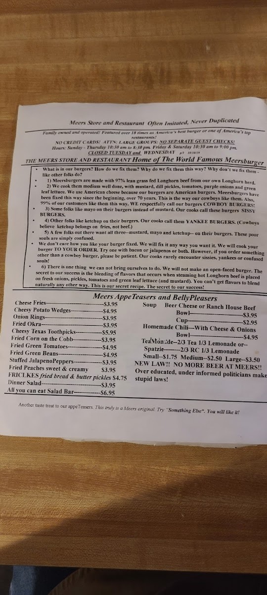 Meers Store and Restaurant Menu 10
