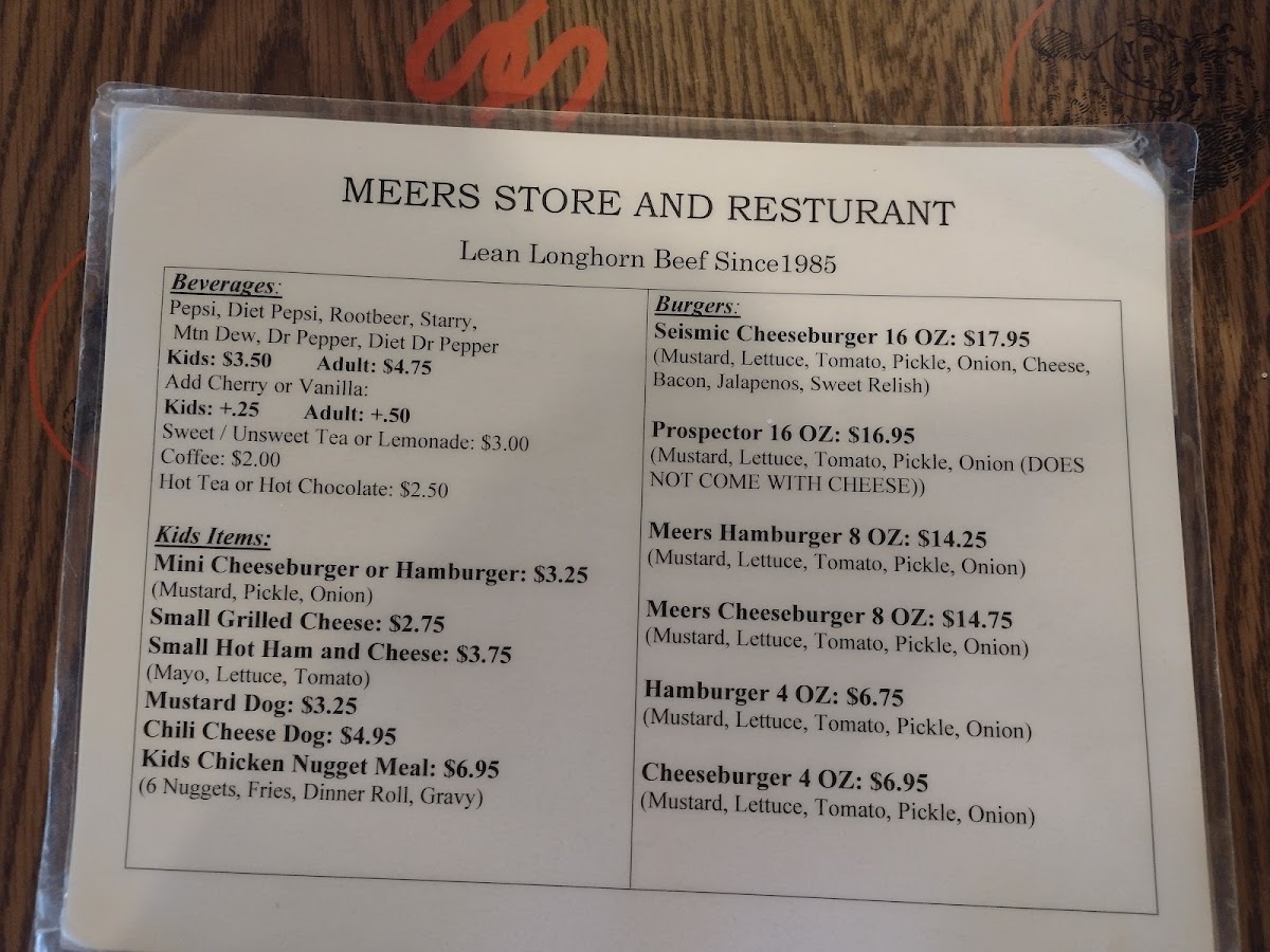 Meers Store and Restaurant Menu 2