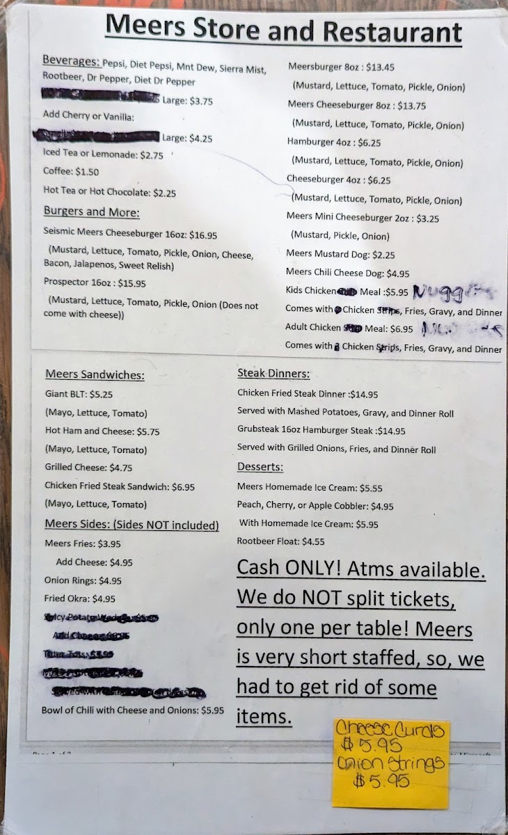 Meers Store and Restaurant Menu 4