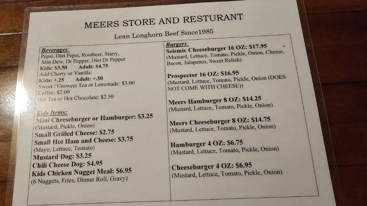 Meers Store and Restaurant Menu 5