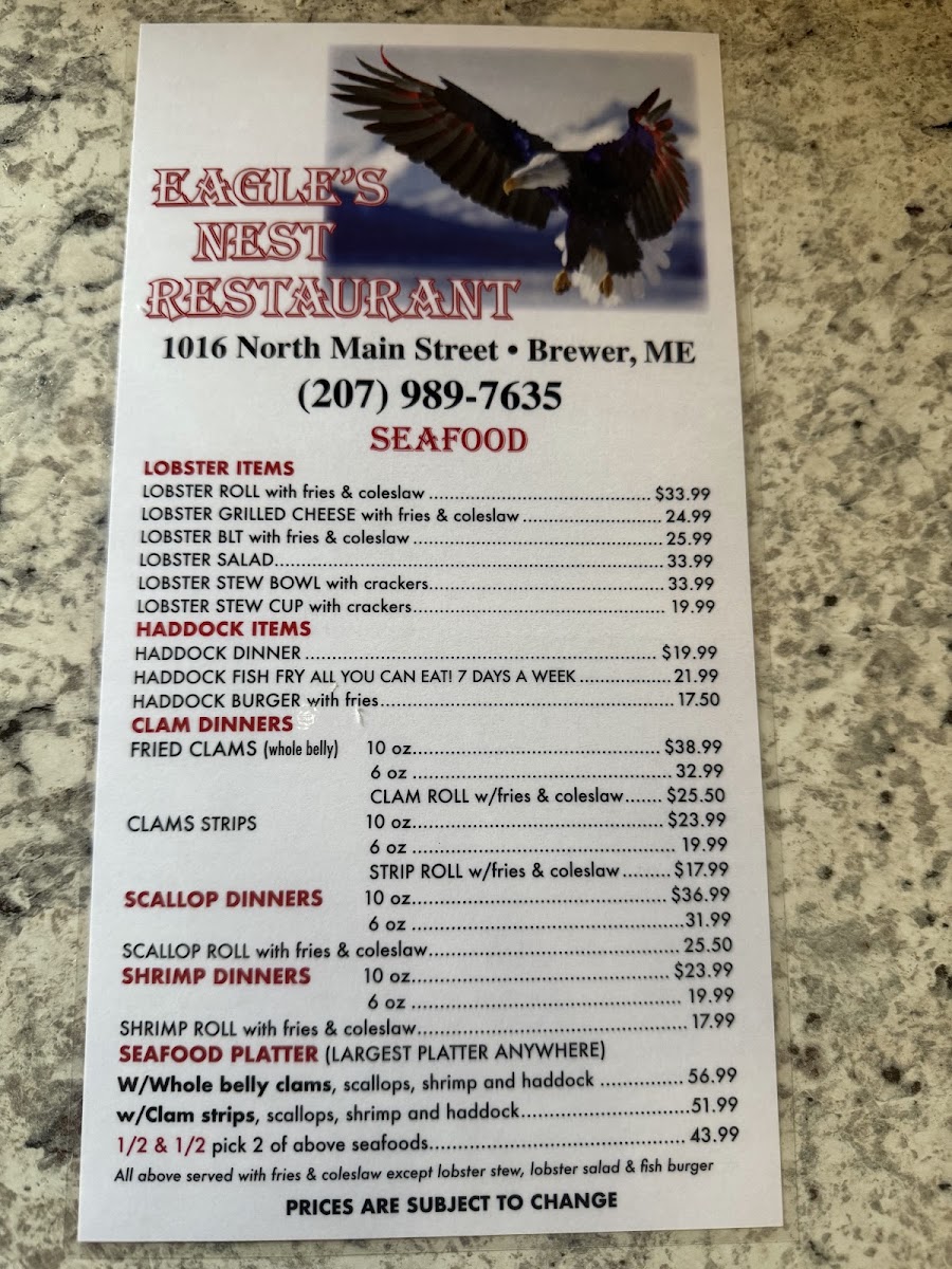 Eagles Nest Restaurant Menu 2