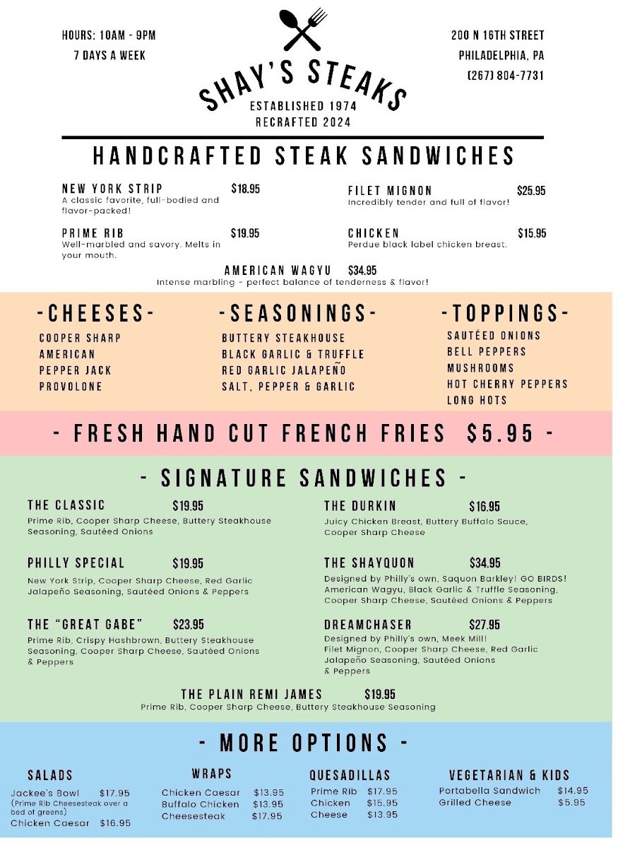 Shay’s Steaks Menu 2