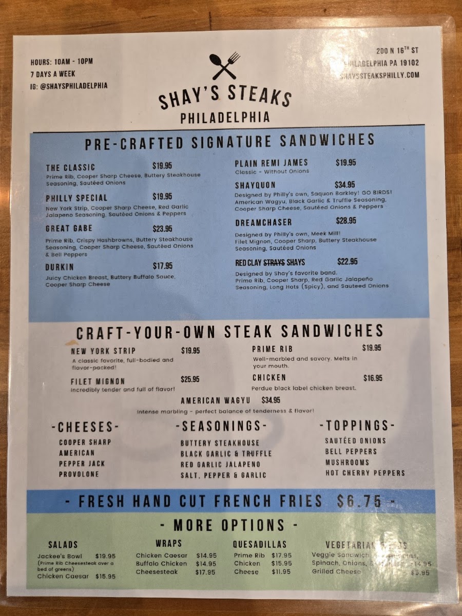 Shay’s Steaks Menu 4