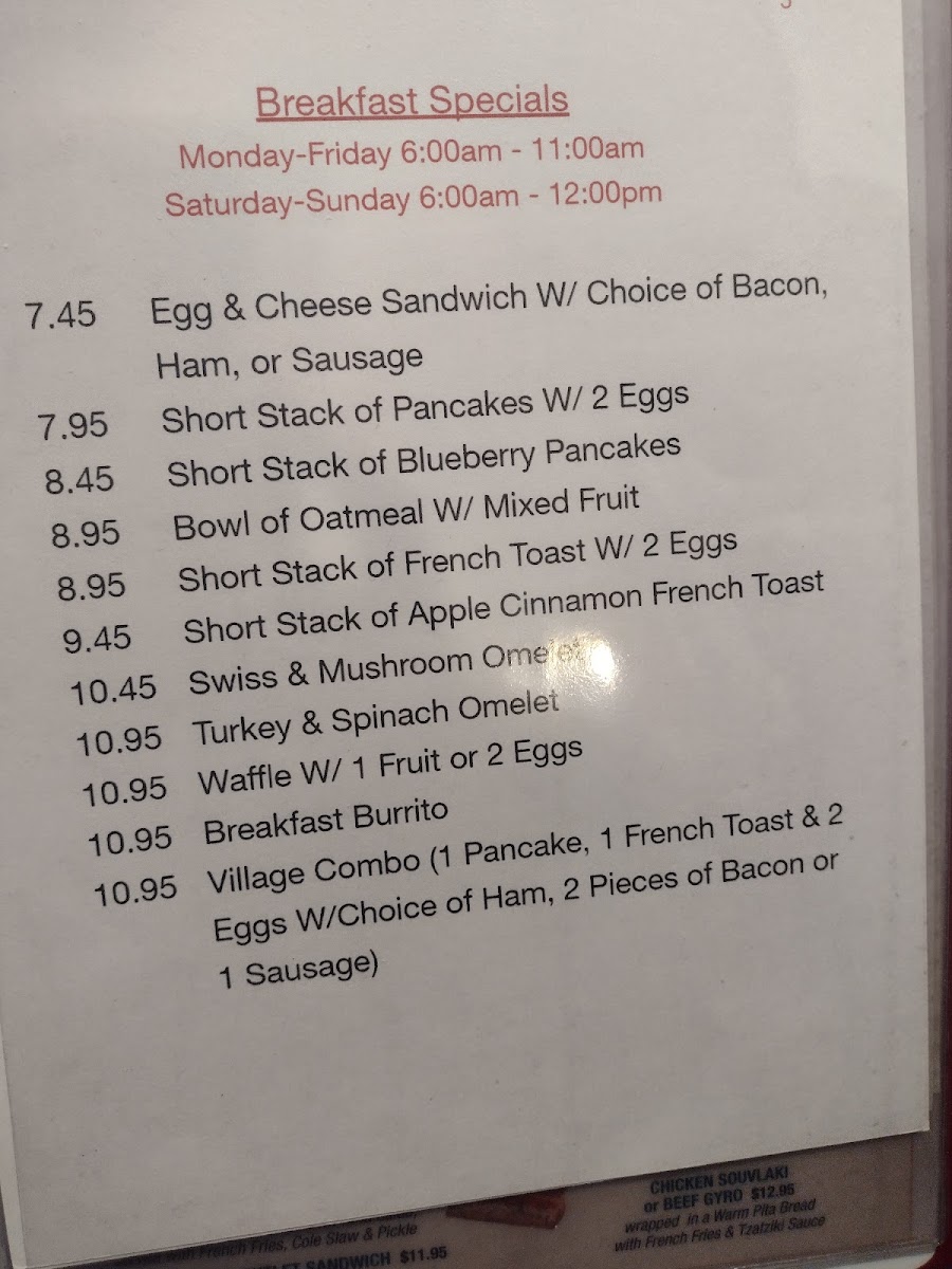 Village Diner Menu 8