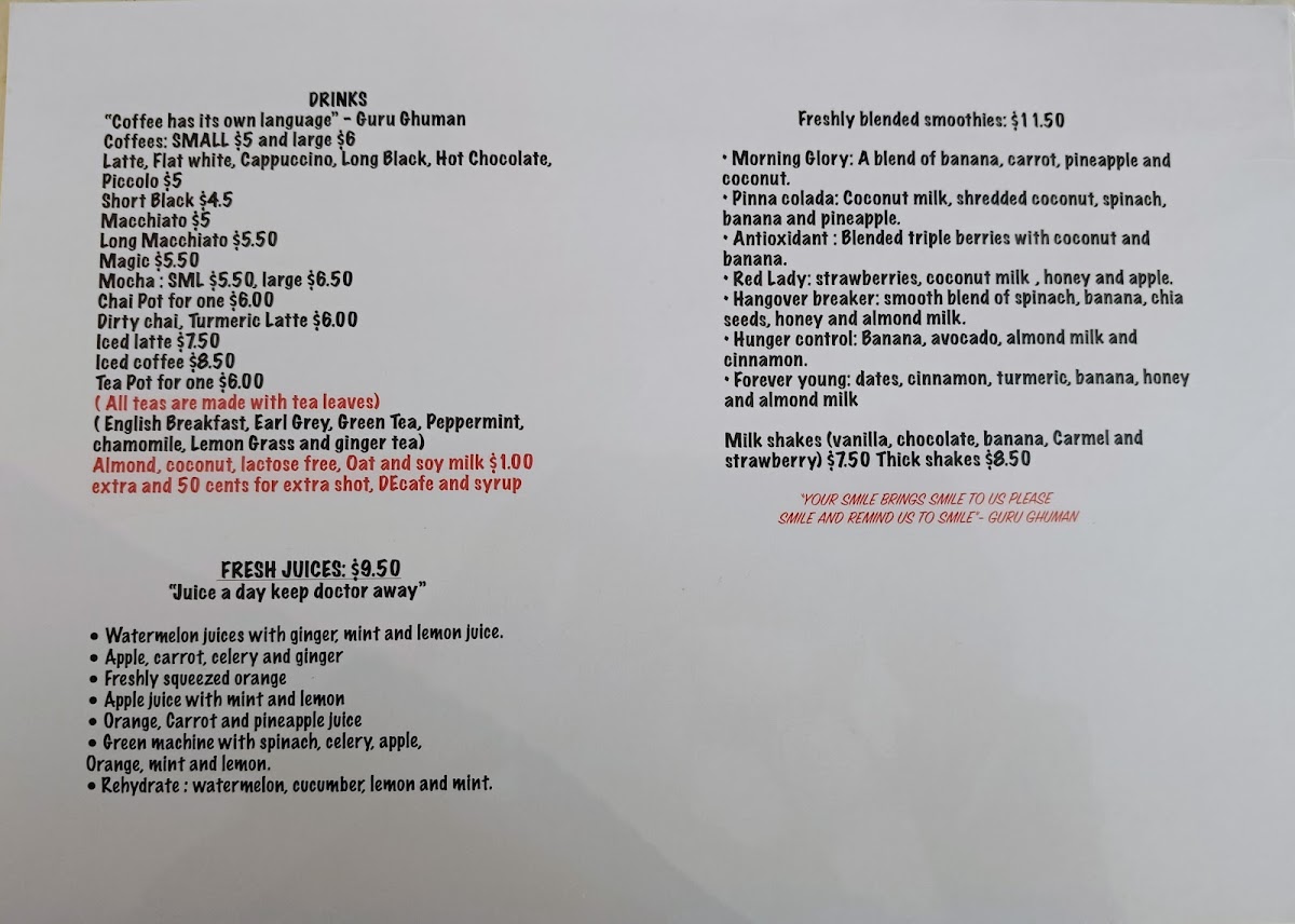 Guru's Cafeteria Menu 3