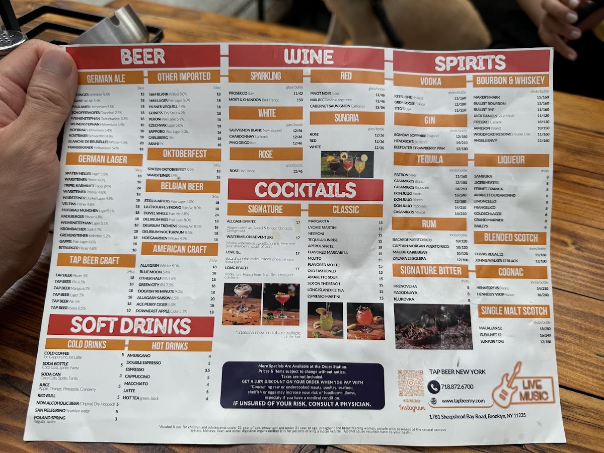 Tap Beer New York Menu 1