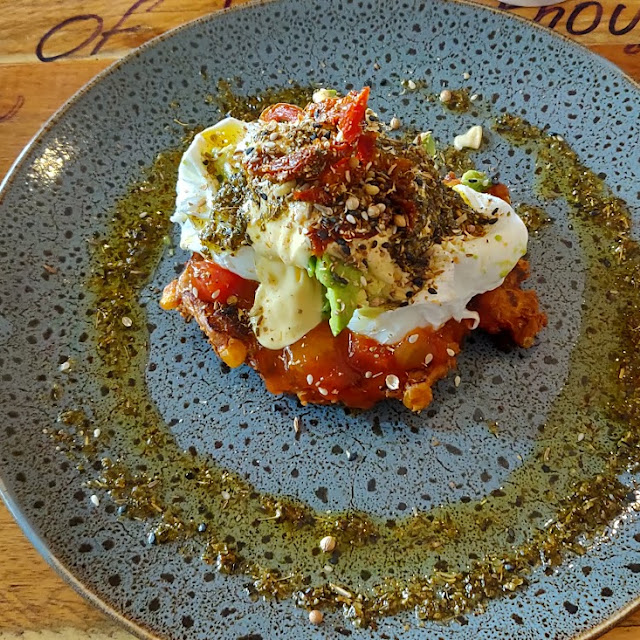Poached Eggs on Corn Fritter